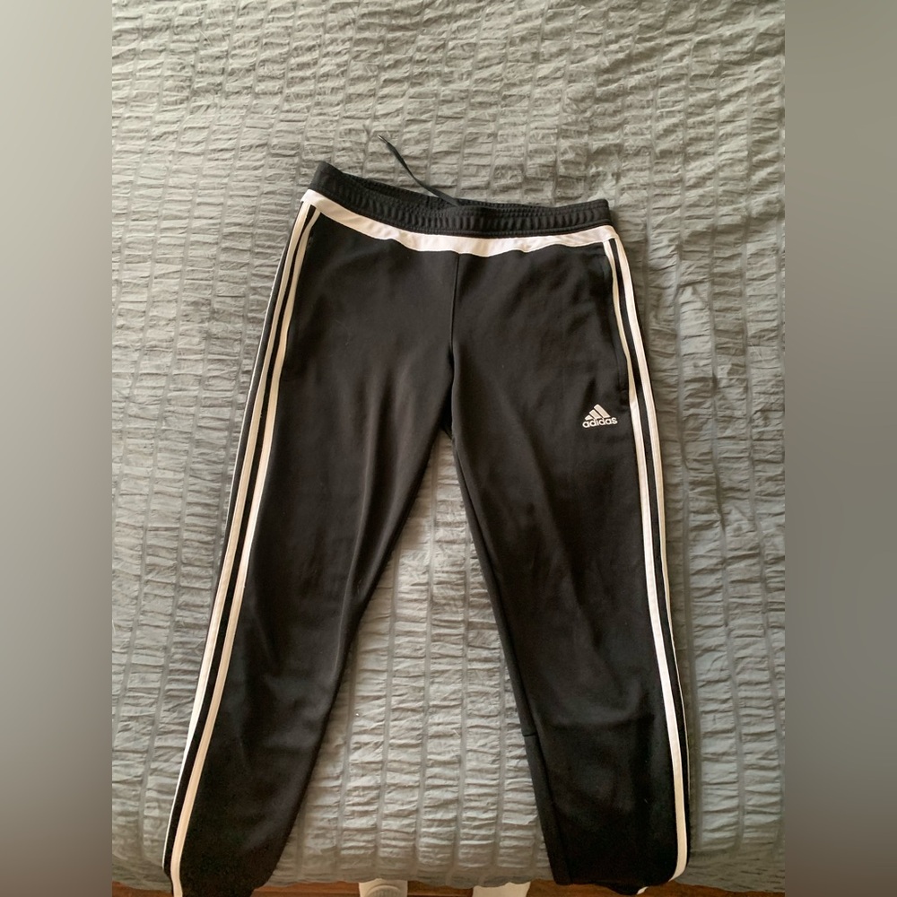 Ladies Adidas Classic Black Joggers with White Stripes